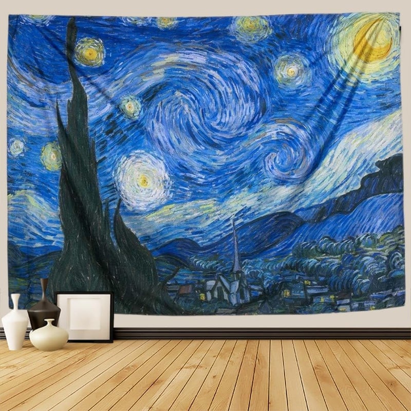 IcosaMro Starry Night Tapestry Wall Hanging, V. Gogh Art Wall Tapestries [60x82.7''][Double-Folded Hems]- Star Blanket Tablecloth for Bedroom, Dorm, College, Living Room, Blue - Image 2